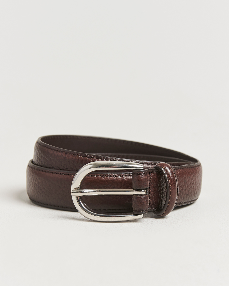 Men | Belts | Loake Shoemakers | Harry Grained Leather Belt Dark Brown