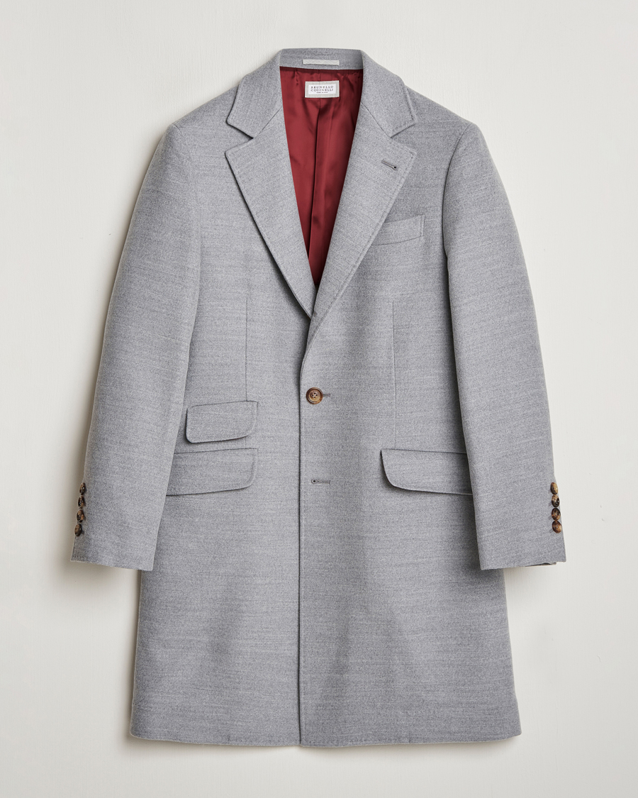 Men | Coats & Jackets | Brunello Cucinelli | Single Breasted Beaver Wool Coat Pearl Grey