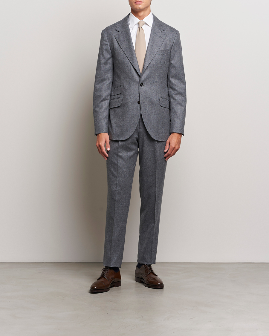 Men | Suits | Brunello Cucinelli | Single Breasted Flannel Suit Grey Melange