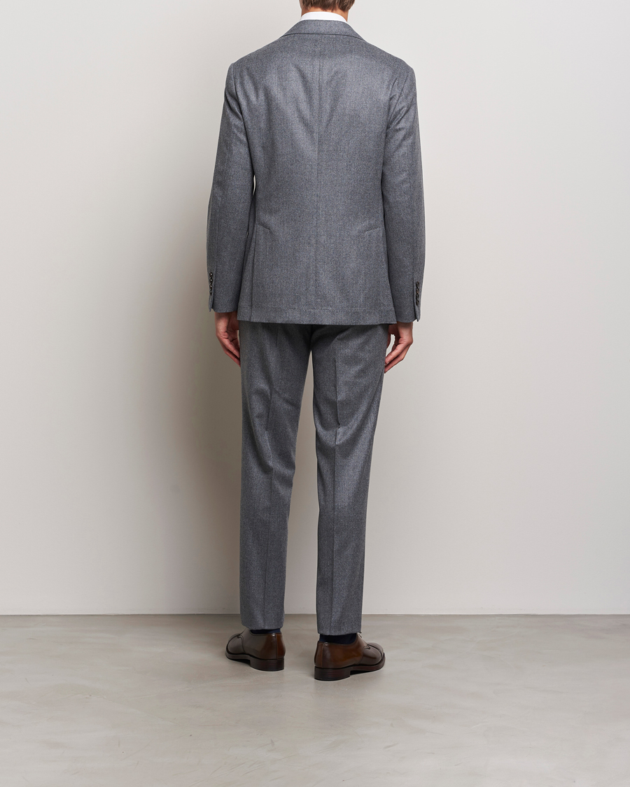 Brunello Cucinelli Single Breasted Flannel Suit Grey Melange at Brunello Cucinelli Single Breasted Flannel Suit Grey Melange at