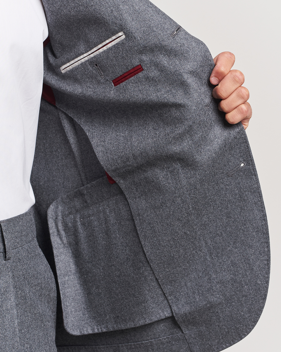 Men | Suits | Brunello Cucinelli | Single Breasted Flannel Suit Grey Melange