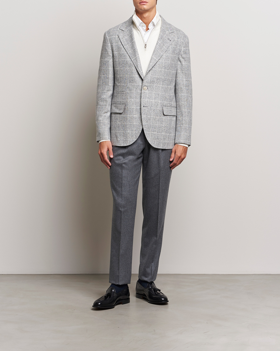Men | Blazers | Brunello Cucinelli | Single Breasted Check Blazer Pearl Grey