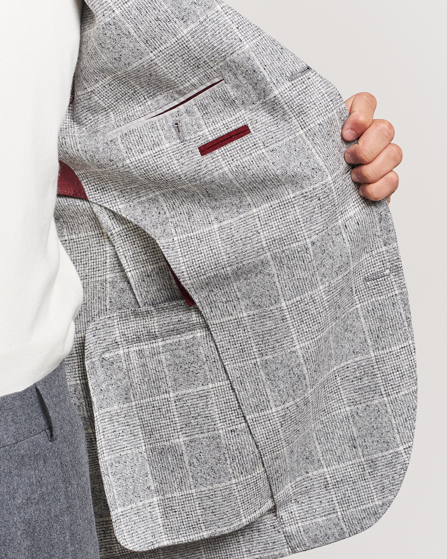 Men | Blazers | Brunello Cucinelli | Single Breasted Check Blazer Pearl Grey