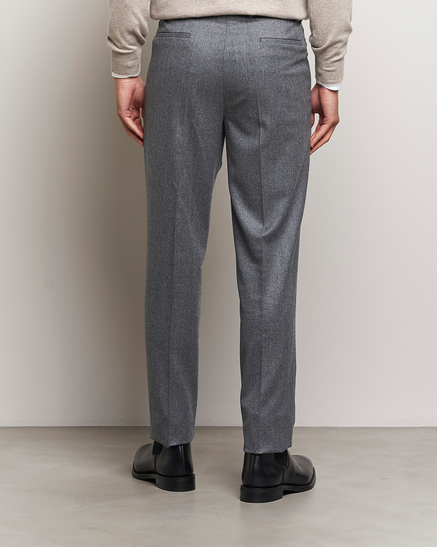 Men | Trousers | Brunello Cucinelli | Slim Fit Pleated Flannel Trousers Grey Melange