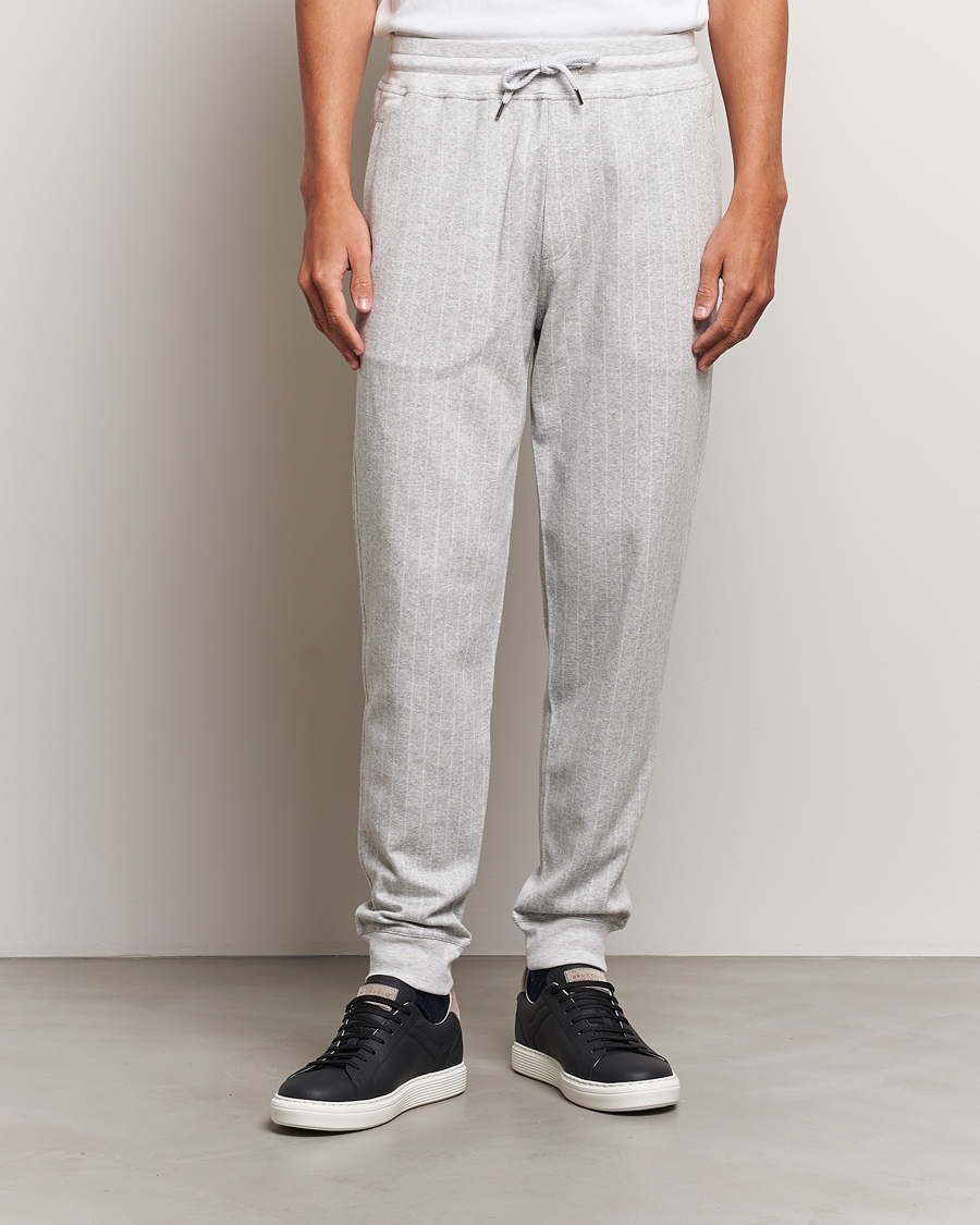 Men | Trousers | Brunello Cucinelli | Soft Pinstripe Sweatpants Pearl Grey