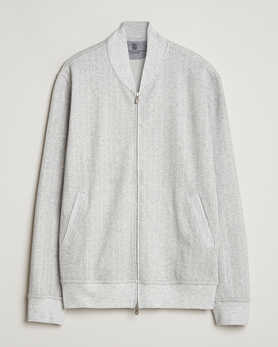 Men | Sweaters & Knitwear | Brunello Cucinelli | Soft Pinstripe Full Zip Sweater Pearl Grey