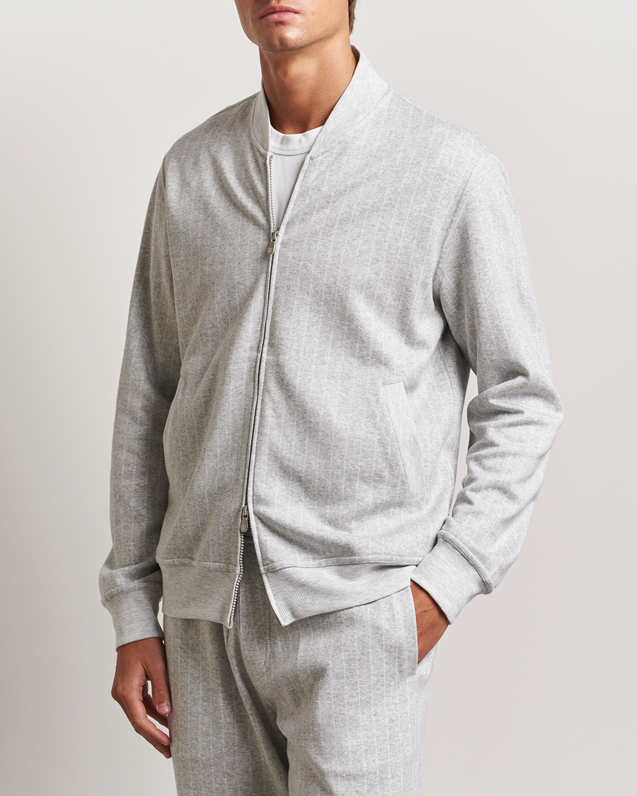Men | Sweaters & Knitwear | Brunello Cucinelli | Soft Pinstripe Full Zip Sweater Pearl Grey