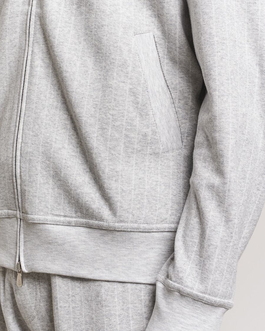 Men | Sweaters & Knitwear | Brunello Cucinelli | Soft Pinstripe Full Zip Sweater Pearl Grey