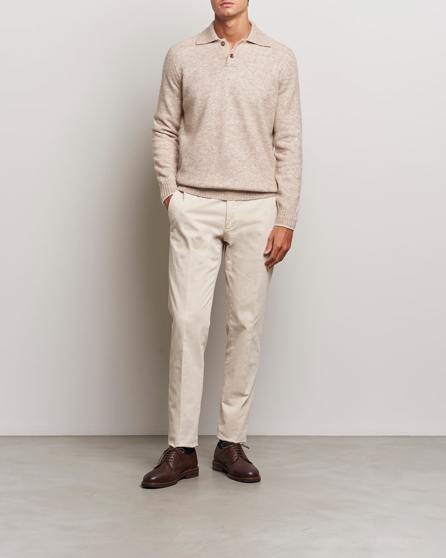 Men | Sweaters & Knitwear | Brunello Cucinelli | Alpaca Wool Long Sleeve Polo Light Beige