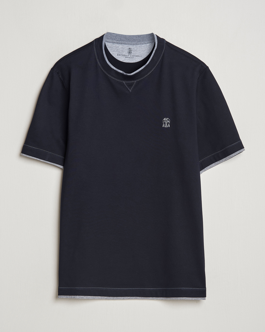 Men | T-Shirts | Brunello Cucinelli | Short Sleeve Logo T-Shirt Navy