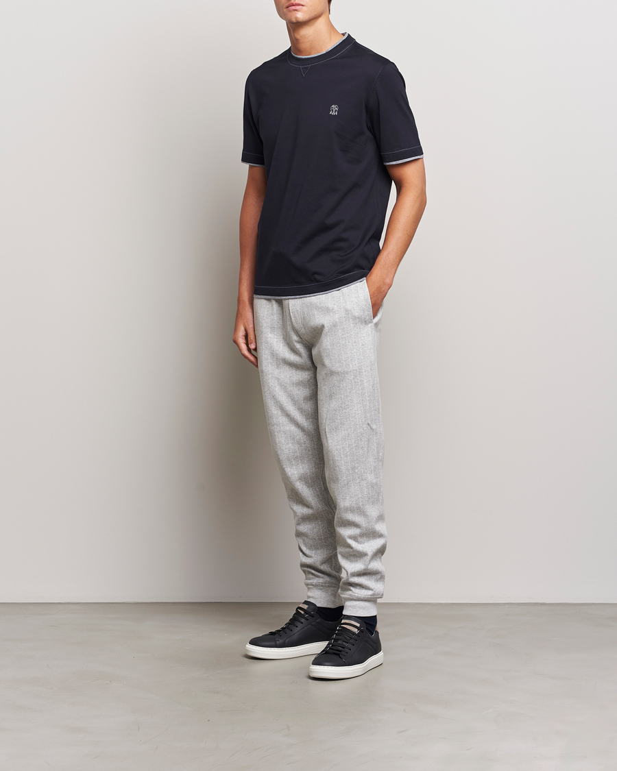 Men | T-Shirts | Brunello Cucinelli | Short Sleeve Logo T-Shirt Navy