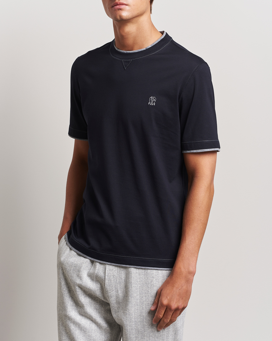 Men | T-Shirts | Brunello Cucinelli | Short Sleeve Logo T-Shirt Navy
