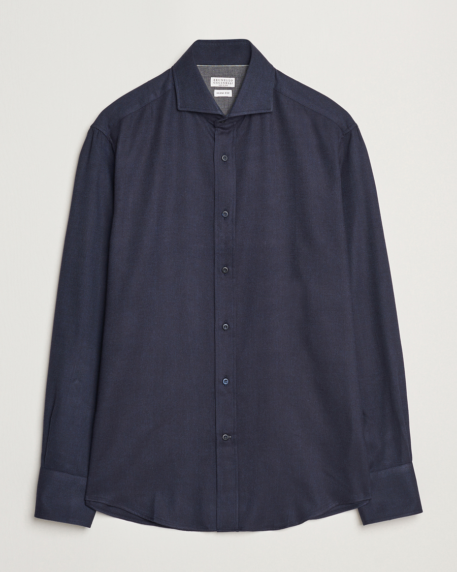 Men | Shirts | Brunello Cucinelli | Slim Fit Flannel Shirt Navy