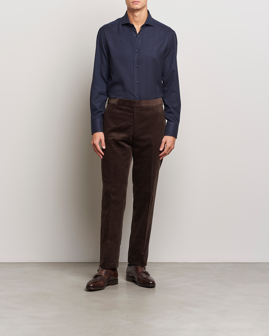 Men | Shirts | Brunello Cucinelli | Slim Fit Flannel Shirt Navy
