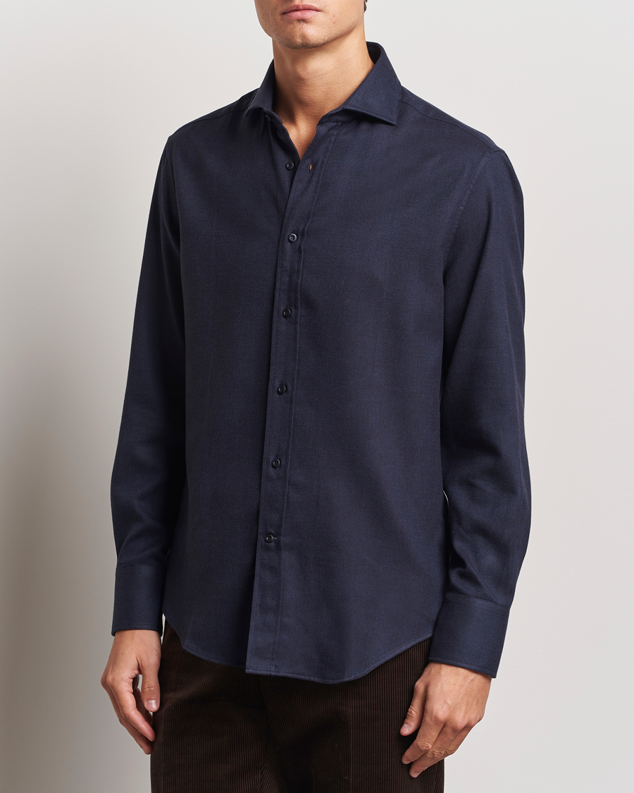 Men | Shirts | Brunello Cucinelli | Slim Fit Flannel Shirt Navy