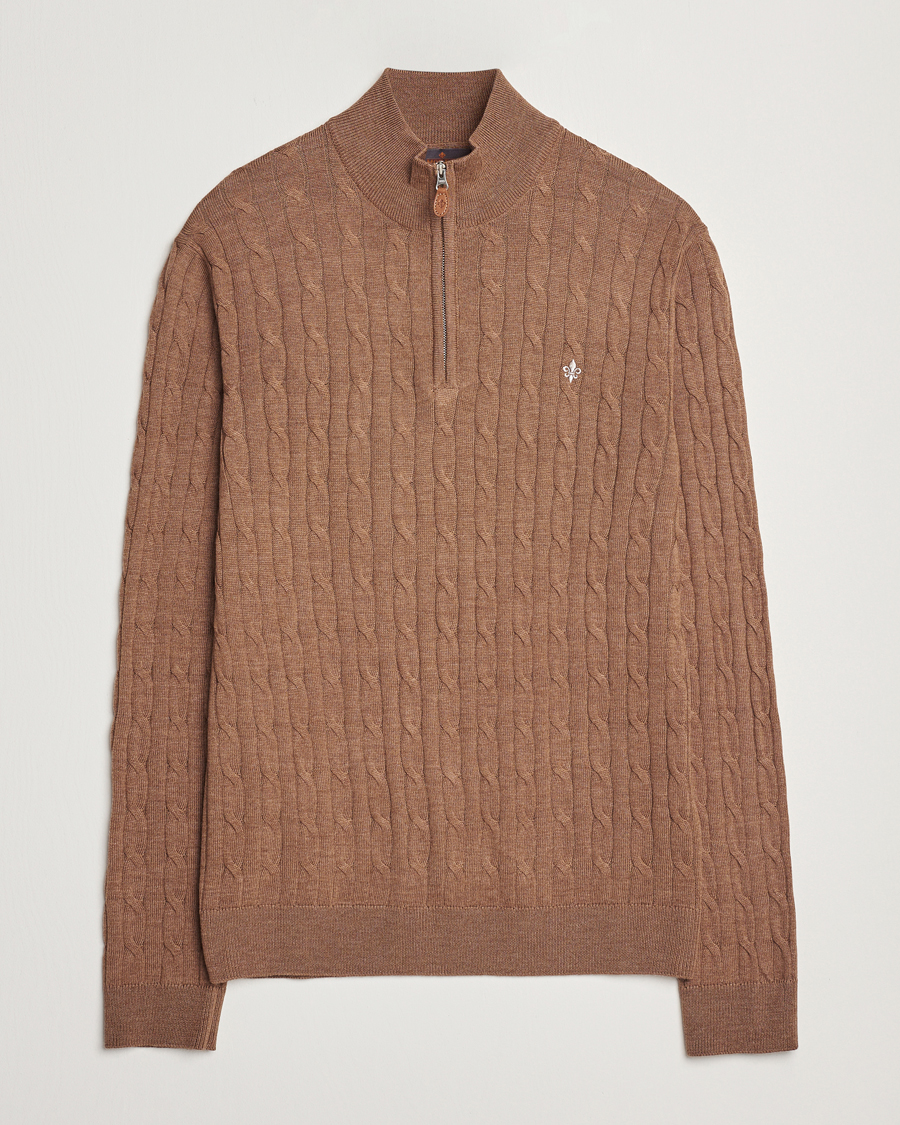 Men | Sweaters & Knitwear | Morris | Merino Cable Half Zip Camel