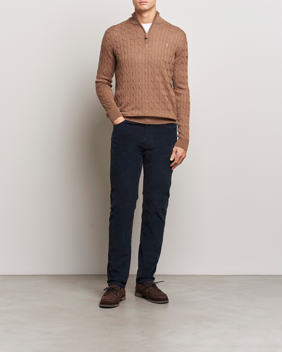 Men | Sweaters & Knitwear | Morris | Merino Cable Half Zip Camel