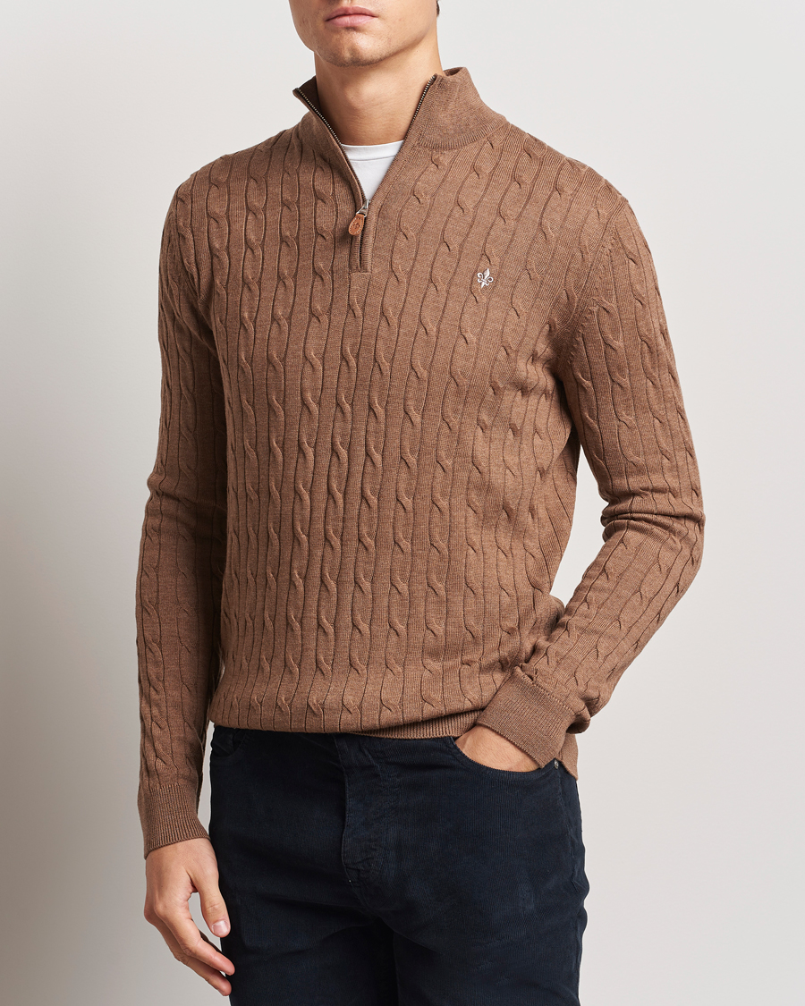 Men | Sweaters & Knitwear | Morris | Merino Cable Half Zip Camel