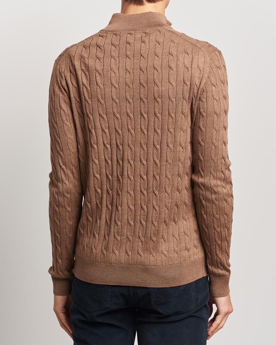 Men | Sweaters & Knitwear | Morris | Merino Cable Half Zip Camel