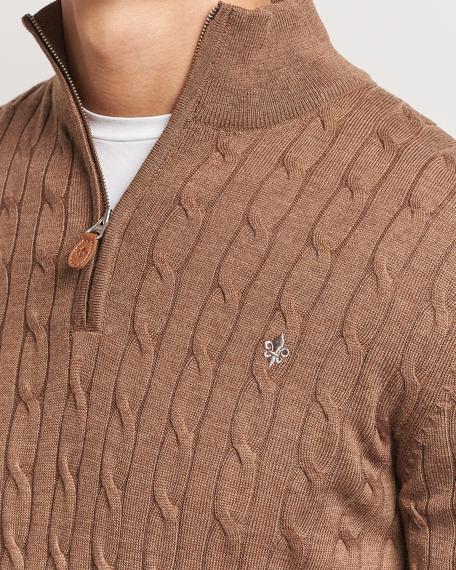 Men | Sweaters & Knitwear | Morris | Merino Cable Half Zip Camel