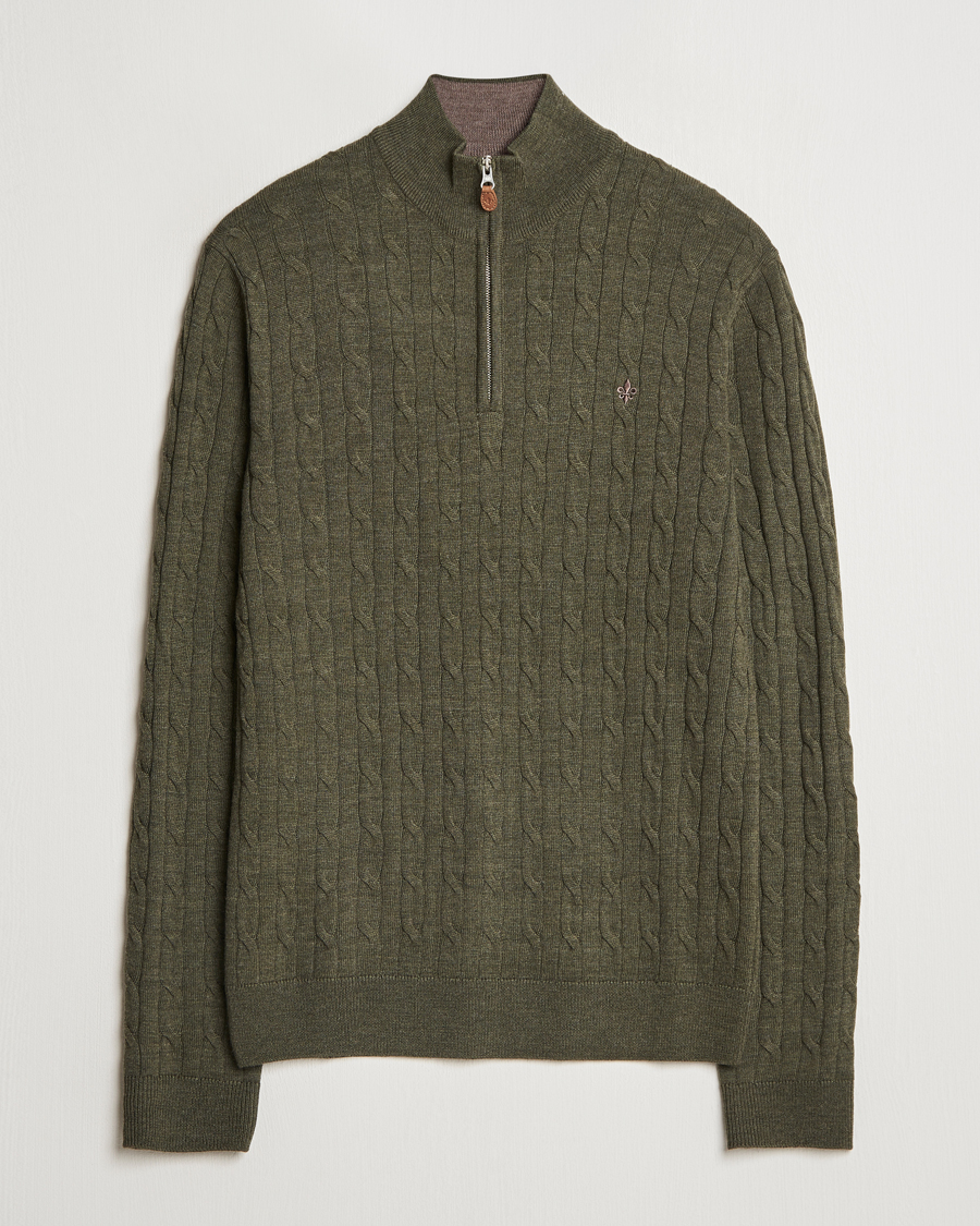 Men | Sweaters & Knitwear | Morris | Merino Cable Half Zip Olive