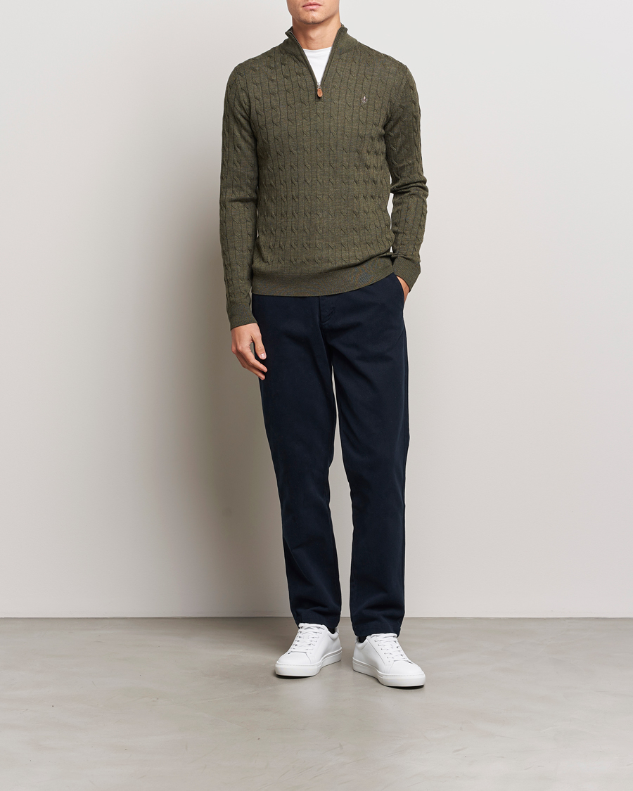 Men | Sweaters & Knitwear | Morris | Merino Cable Half Zip Olive