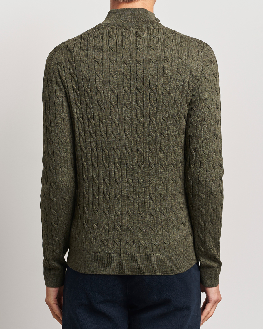 Men | Sweaters & Knitwear | Morris | Merino Cable Half Zip Olive