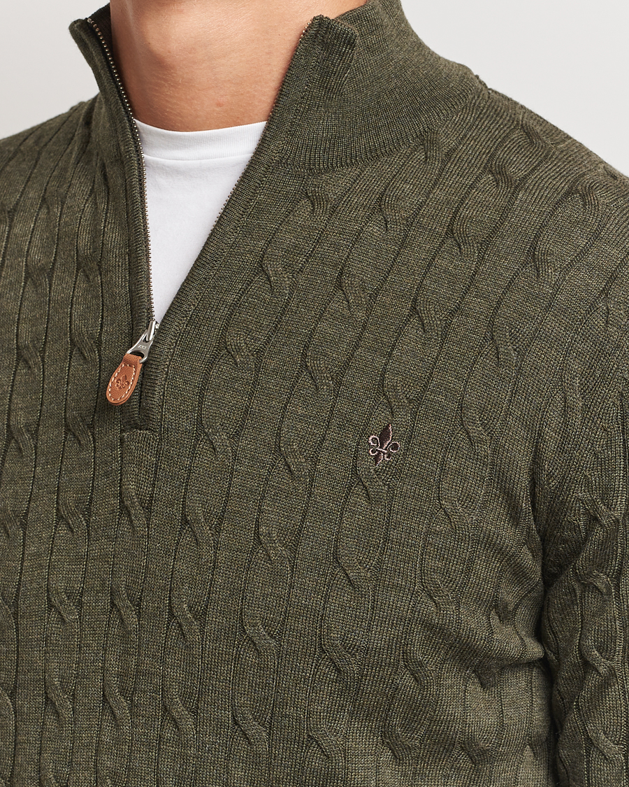 Men | Sweaters & Knitwear | Morris | Merino Cable Half Zip Olive