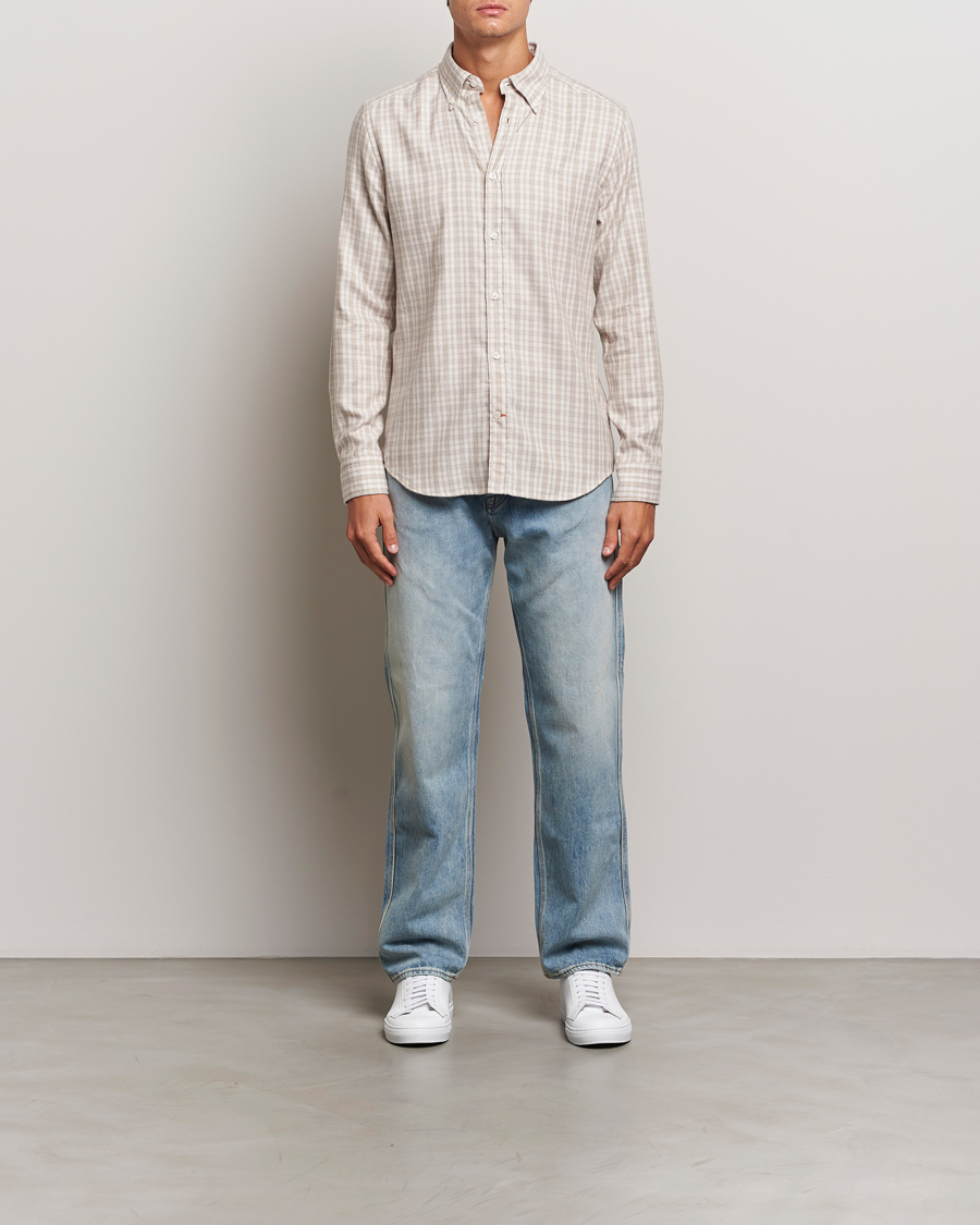 Men | Shirts | Morris | Soft Check Flannel Shirt Khaki
