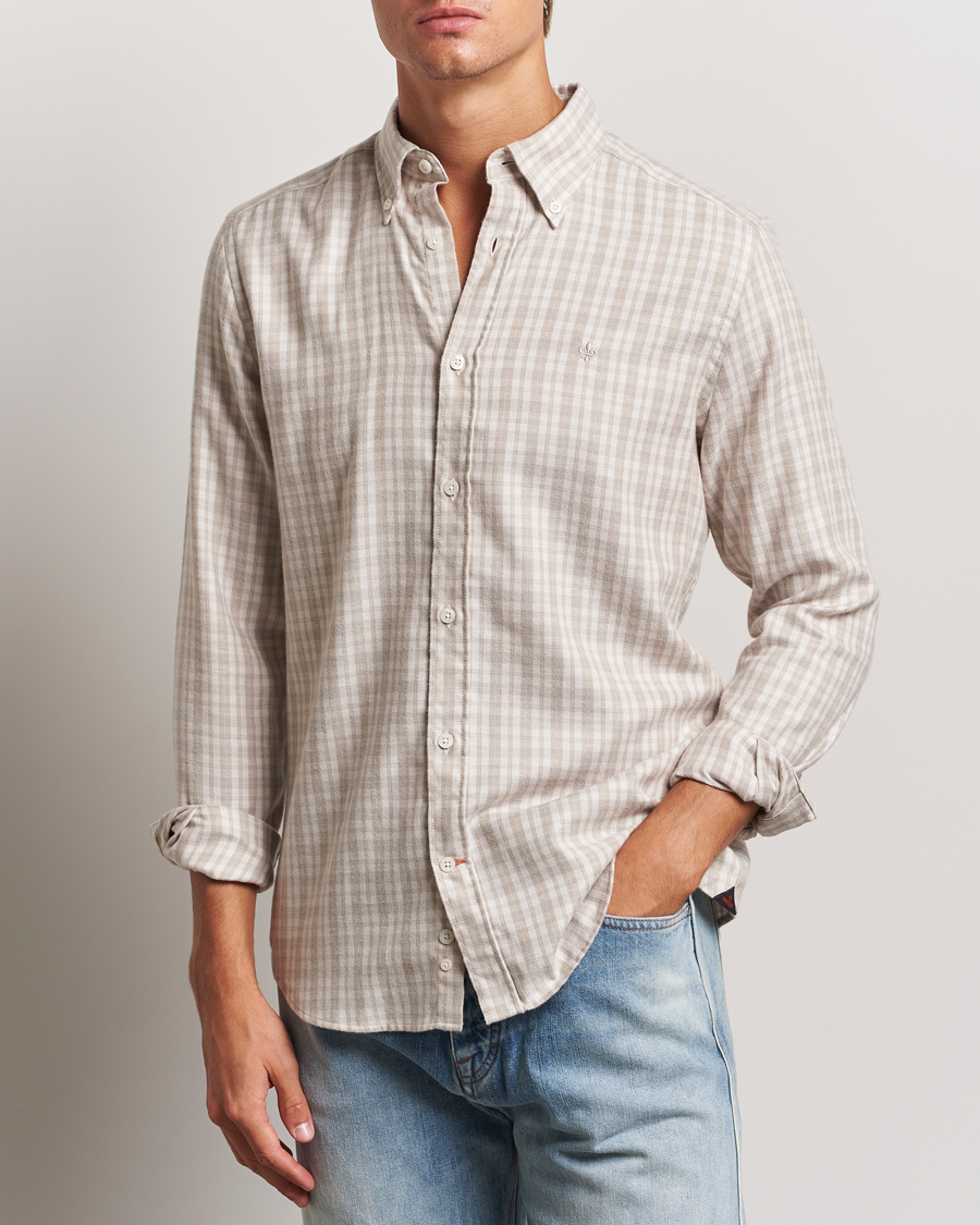Men | Shirts | Morris | Soft Check Flannel Shirt Khaki