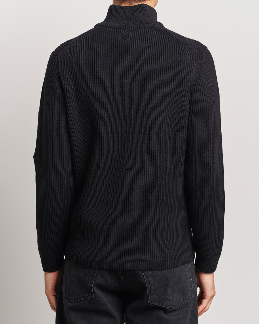 Men | Sweaters & Knitwear | C.P. Company | Full Rib Knitted Cotton Half Zip Black