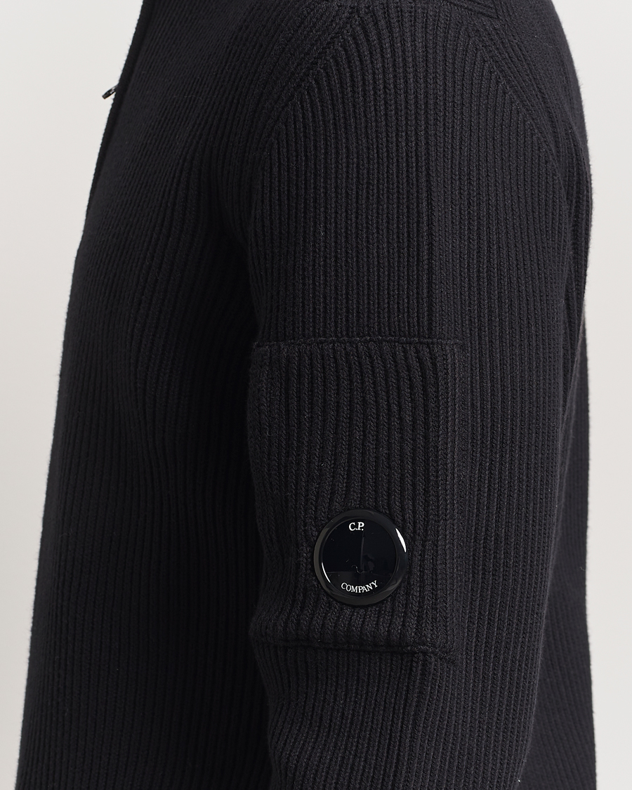 Men | Sweaters & Knitwear | C.P. Company | Full Rib Knitted Cotton Half Zip Black