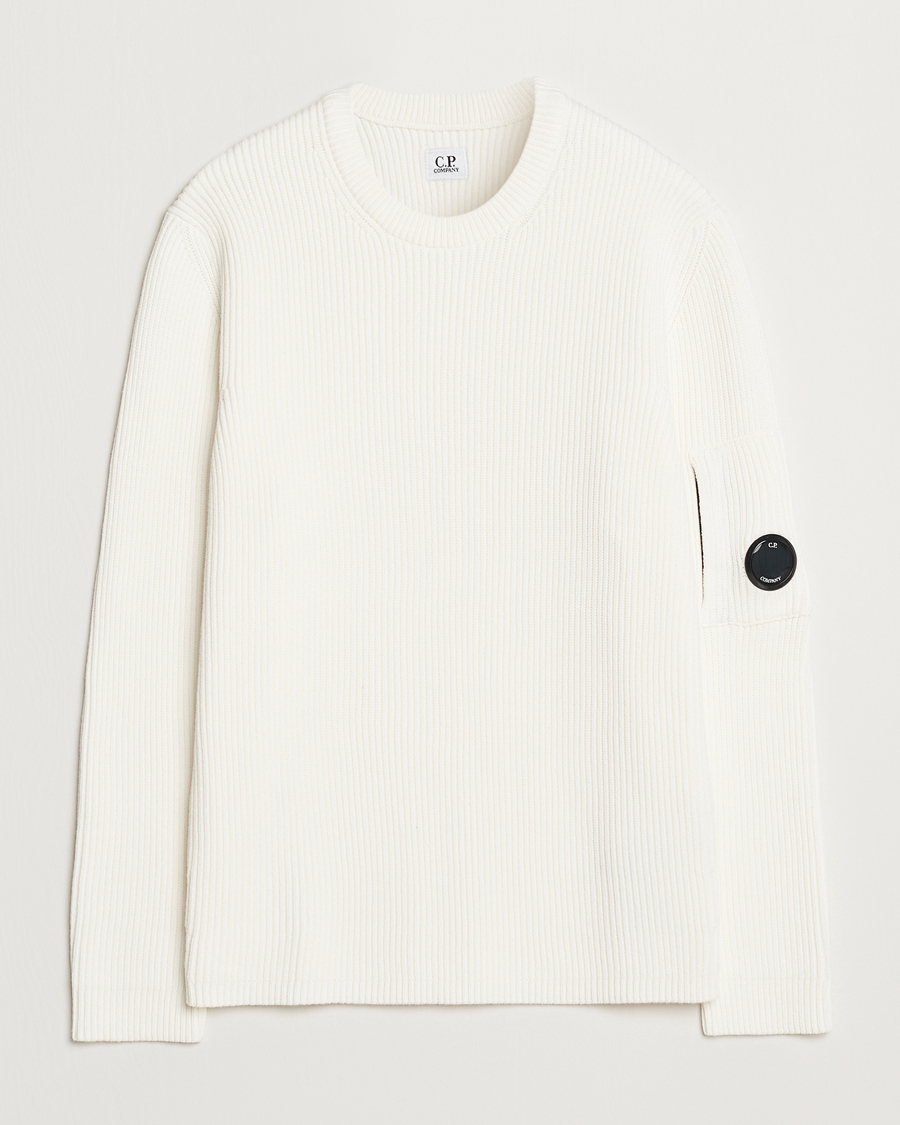 Men | Sweaters & Knitwear | C.P. Company | Full Rib Knitted Cotton Crew Neck Off White