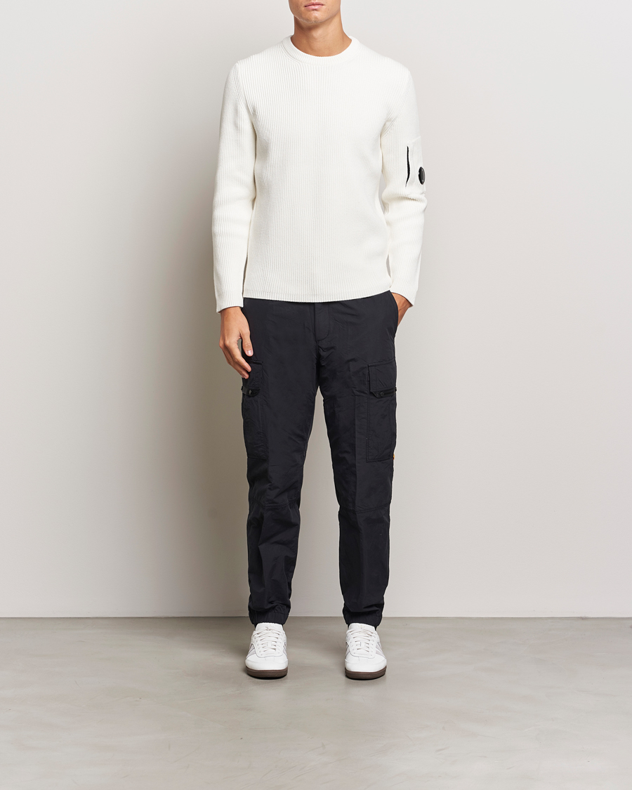 Men | Sweaters & Knitwear | C.P. Company | Full Rib Knitted Cotton Crew Neck Off White