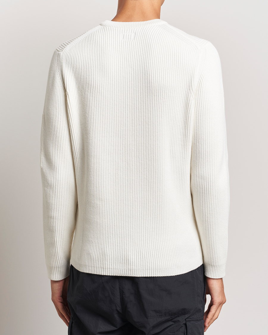 Men | Sweaters & Knitwear | C.P. Company | Full Rib Knitted Cotton Crew Neck Off White