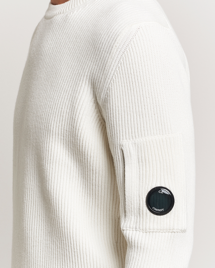Men | Sweaters & Knitwear | C.P. Company | Full Rib Knitted Cotton Crew Neck Off White