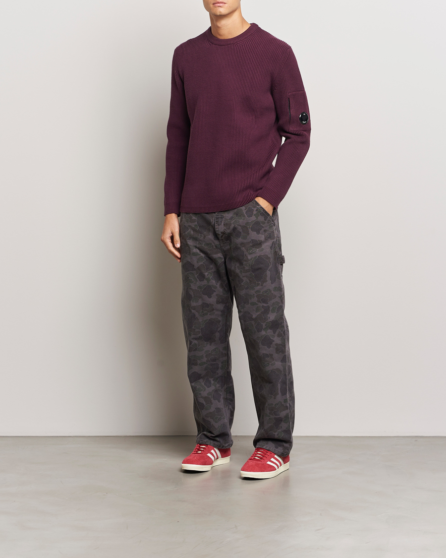 C.P. Company Full Rib Knitted Cotton Crew Neck Burgundy at