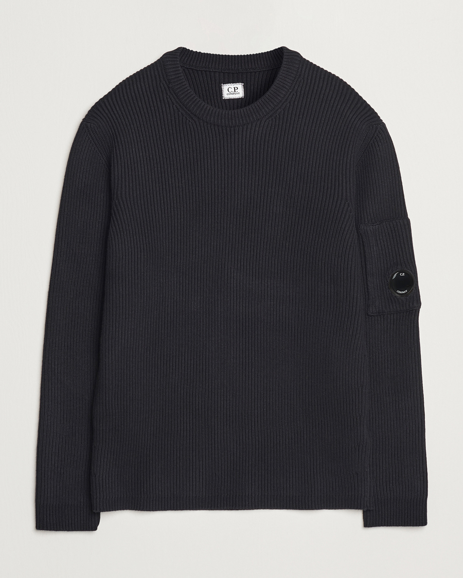C.P. Company Full Rib Knitted Cotton Crew Neck Black at CareOfCarl.com