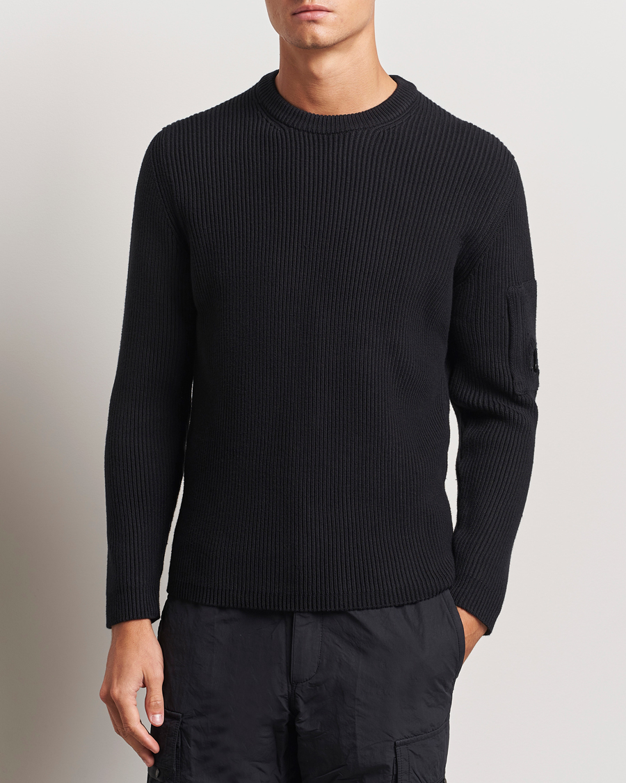 Men | Sweaters & Knitwear | C.P. Company | Full Rib Knitted Cotton Crew Neck Black