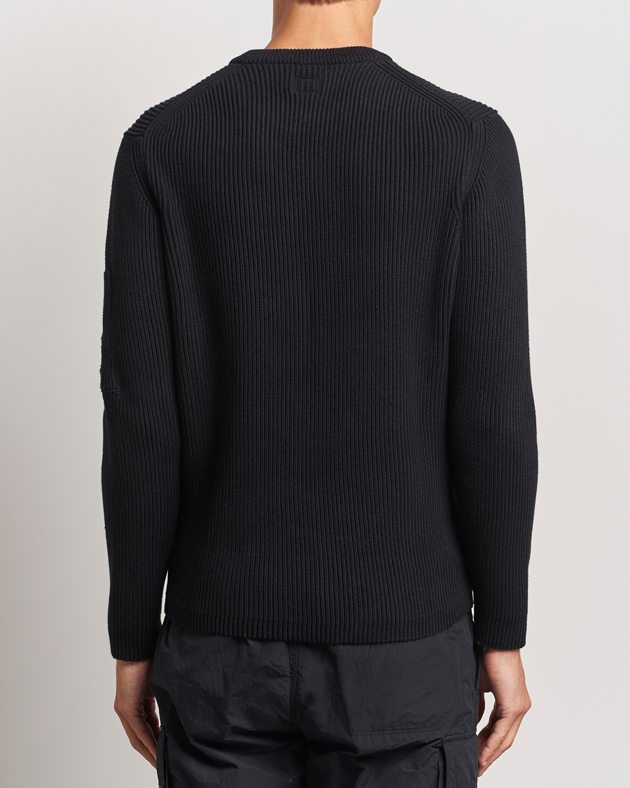Men | Sweaters & Knitwear | C.P. Company | Full Rib Knitted Cotton Crew Neck Black
