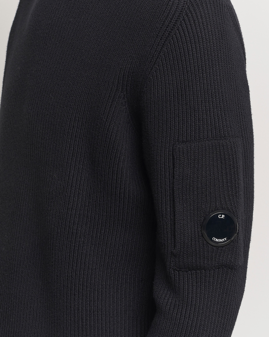 Men | Sweaters & Knitwear | C.P. Company | Full Rib Knitted Cotton Crew Neck Black