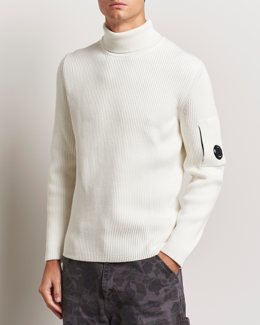 C.P. Company Full Rib Knitted Cotton Rollneck Off White at
