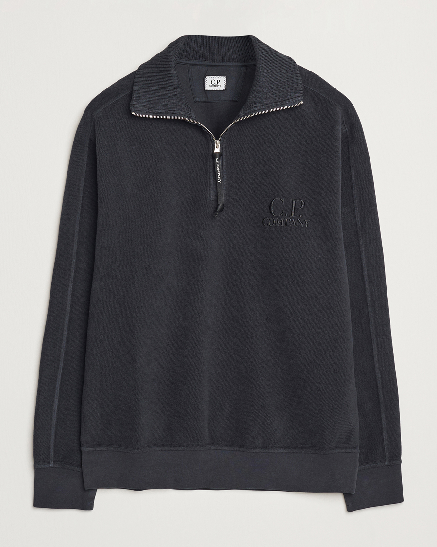 Men | Sweaters & Knitwear | C.P. Company | Brushed Diagonal Fleece Half Zip Grey Black