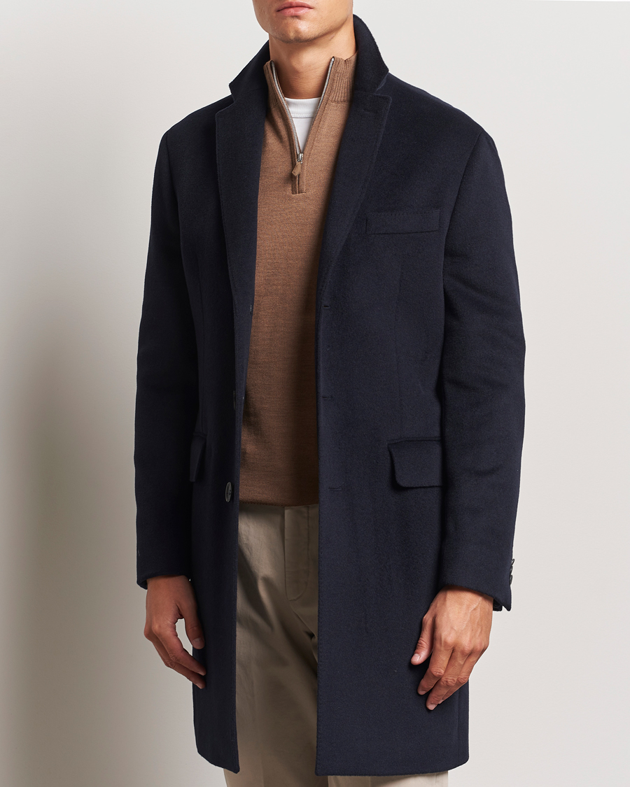 Men | Coats & Jackets | Oscar Jacobson | Sylar Wool/Cashmere Coat Navy