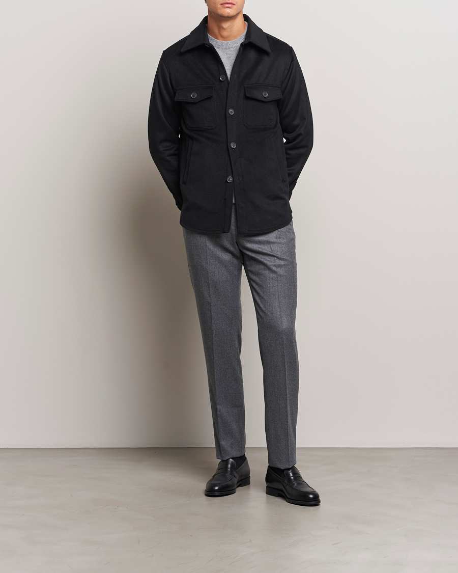 Men | Coats & Jackets | Oscar Jacobson | Maverick Wool/Cashmere Shirt Jacket Black