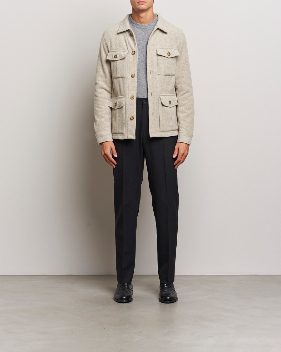 Men | Coats & Jackets | Oscar Jacobson | Safari Wool Shirt Jacket Beige