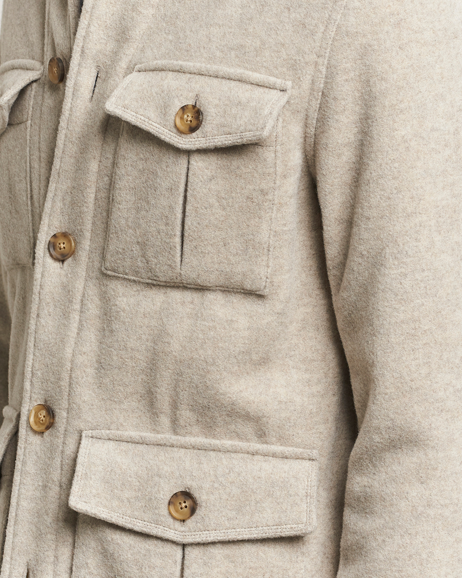 Men | Coats & Jackets | Oscar Jacobson | Safari Wool Shirt Jacket Beige
