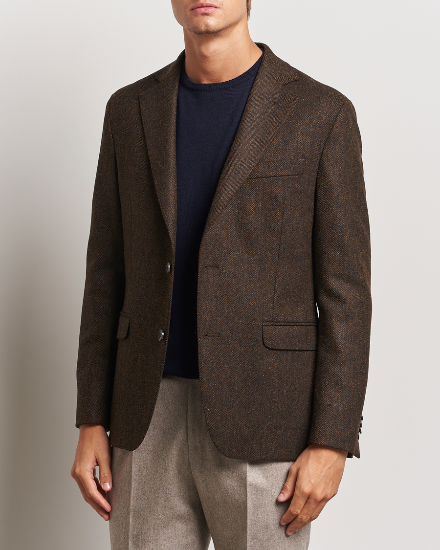 Men | Blazers | Oscar Jacobson | Fogerty Moon Herringbone Tweed Blazer Brown