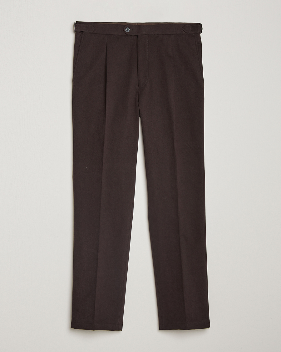 Men | Trousers | Oscar Jacobson | Delon Brushed Cotton Trousers Brown