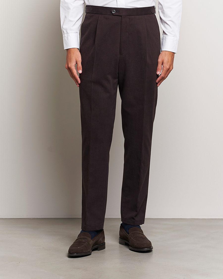 Men | Trousers | Oscar Jacobson | Delon Brushed Cotton Trousers Brown